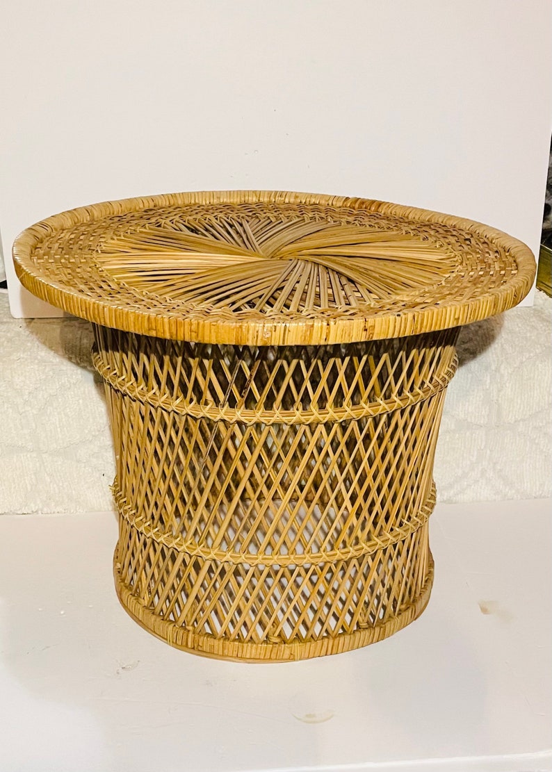 Twisted Wicker Rattan Side Table. 70s Boho Chic Spun Rattan Etsy