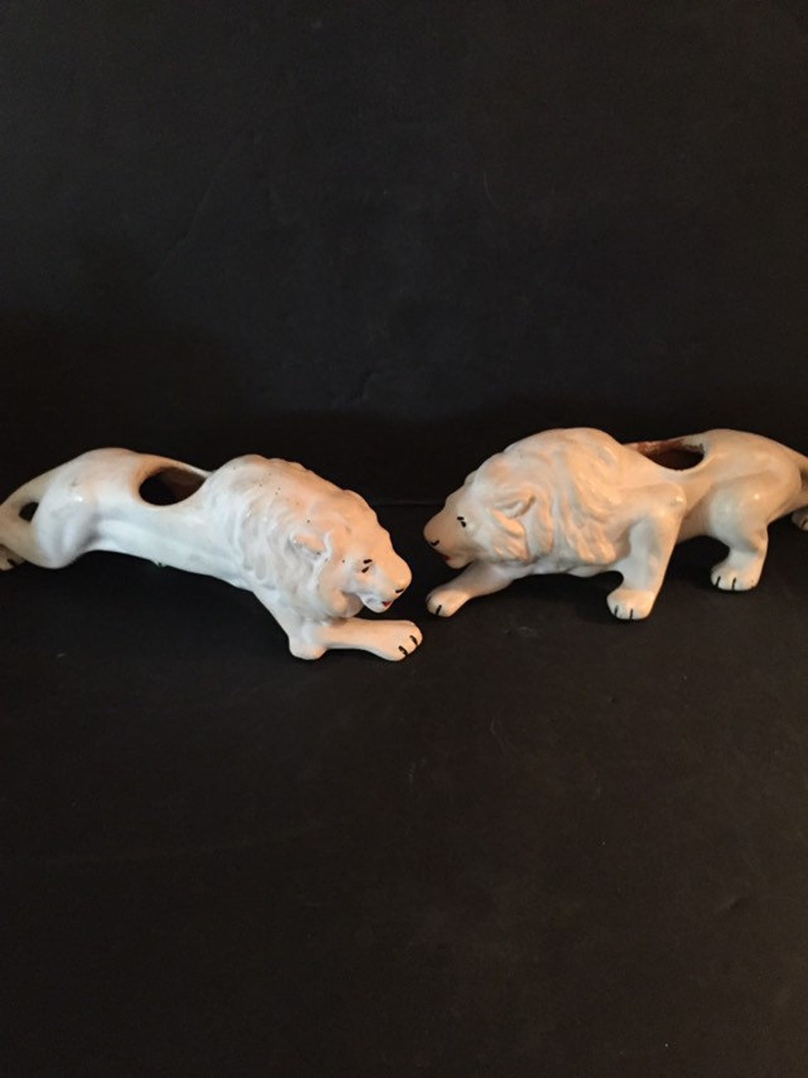 1950s pair of sleek white ceramic lion planters. Mid century Etsy