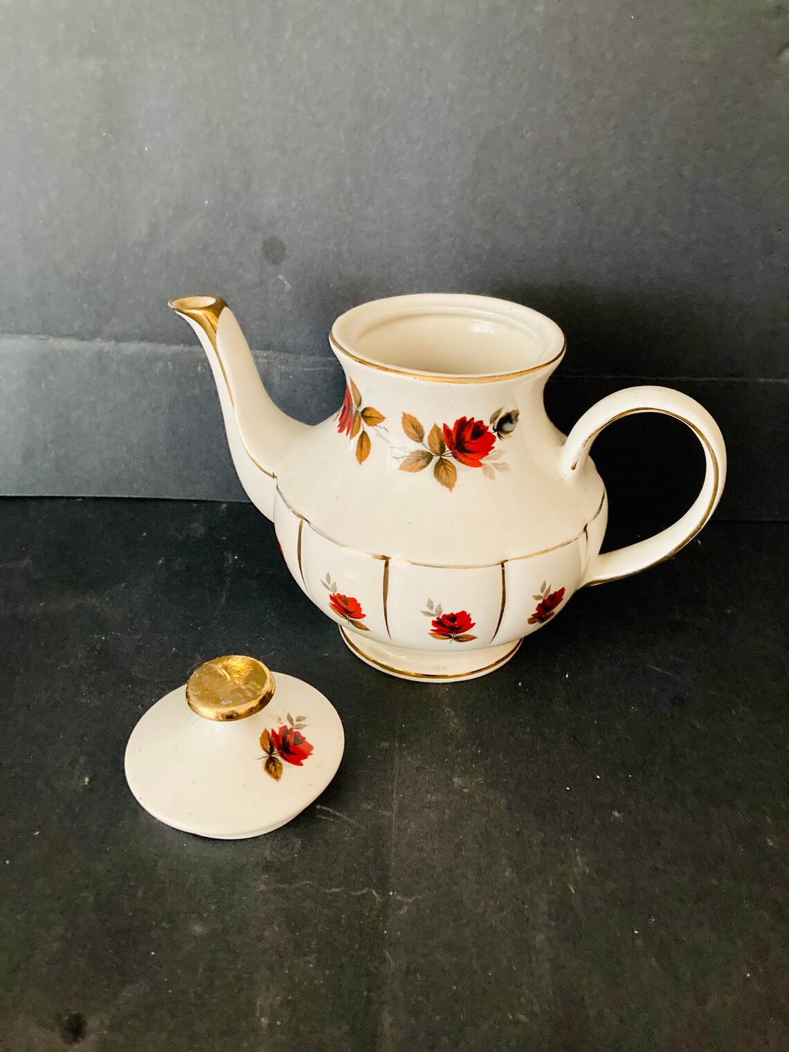 Arthur Wood teapot. 22 karat gold trim rose patterned Arthur Etsy