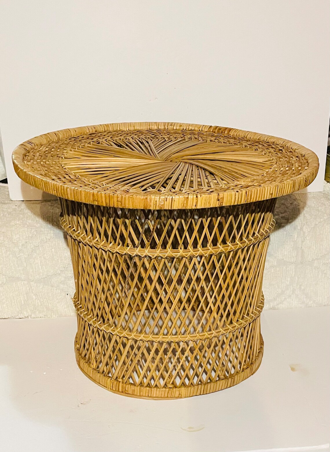 Twisted Wicker Rattan Side Table. 70s Boho Chic Spun Rattan Etsy
