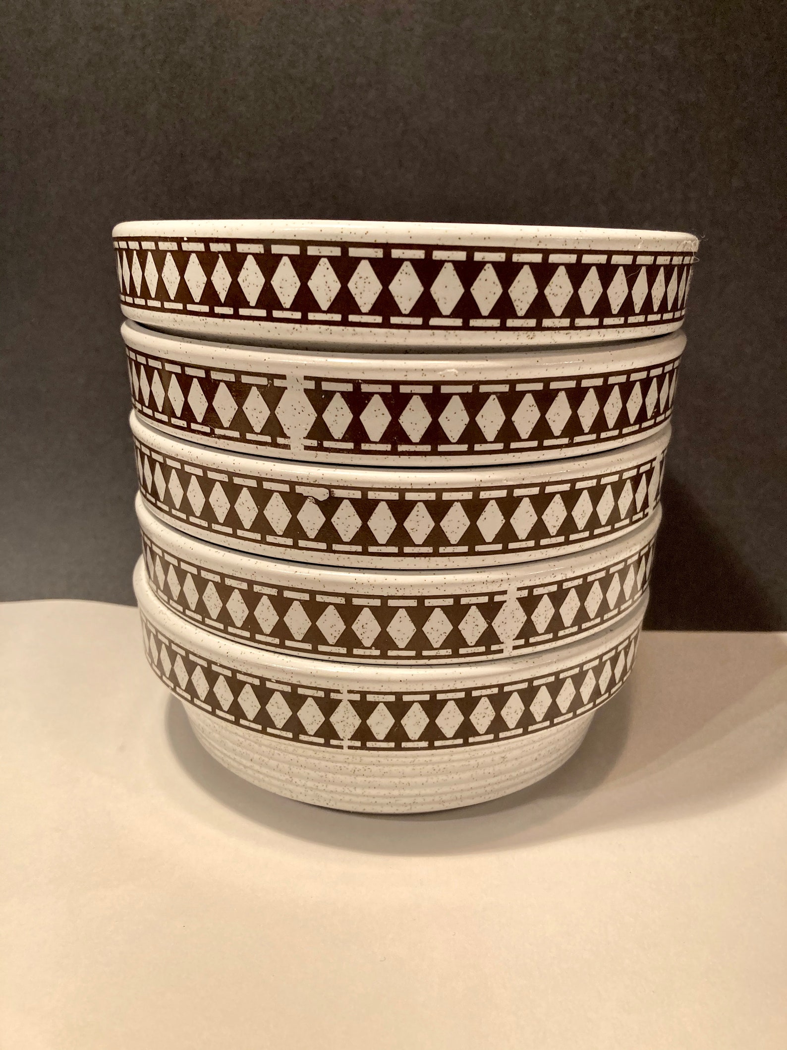 Set of 5 Mikasa Stoneware Bowls. Black and White 70s Boho Etsy