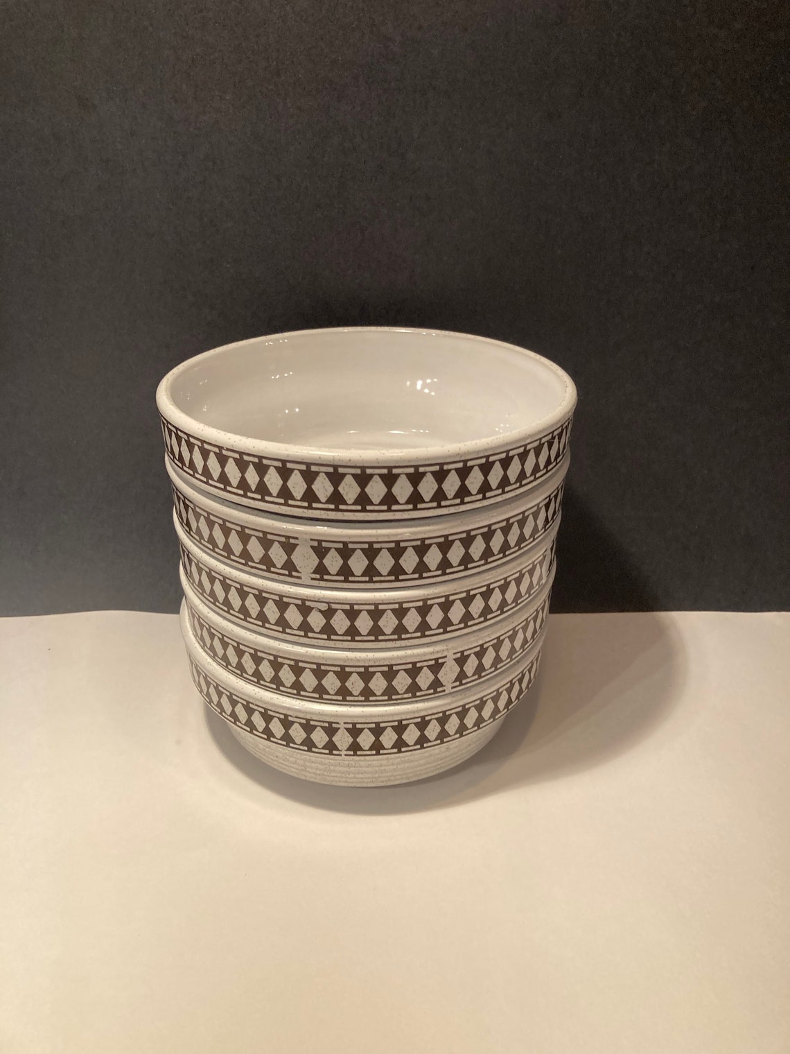 Set of 5 Mikasa Stoneware Bowls. Black and White 70s Boho Etsy
