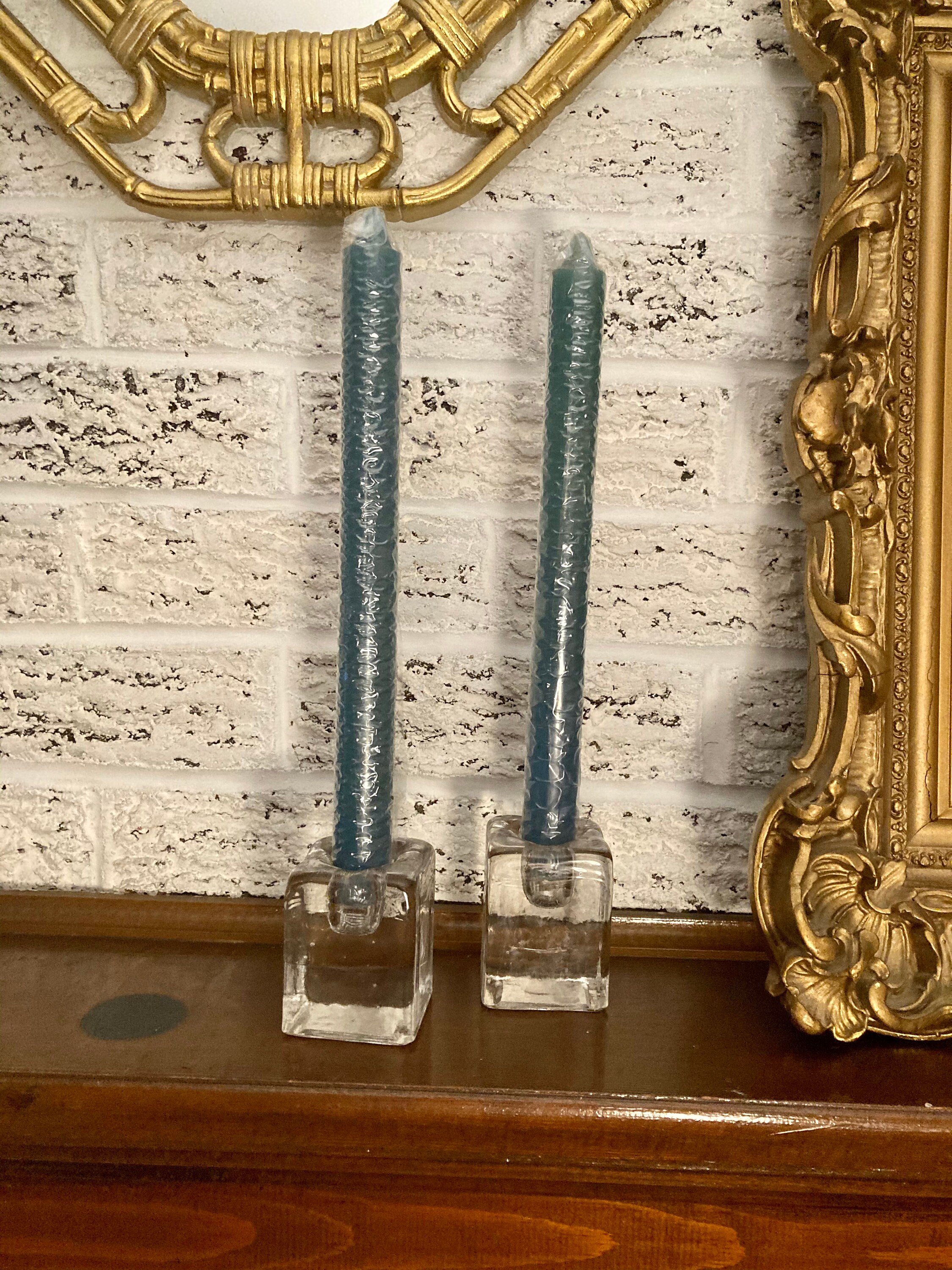 Blenko ice glass candlestick holders . Blenko glass. Modernist Etsy