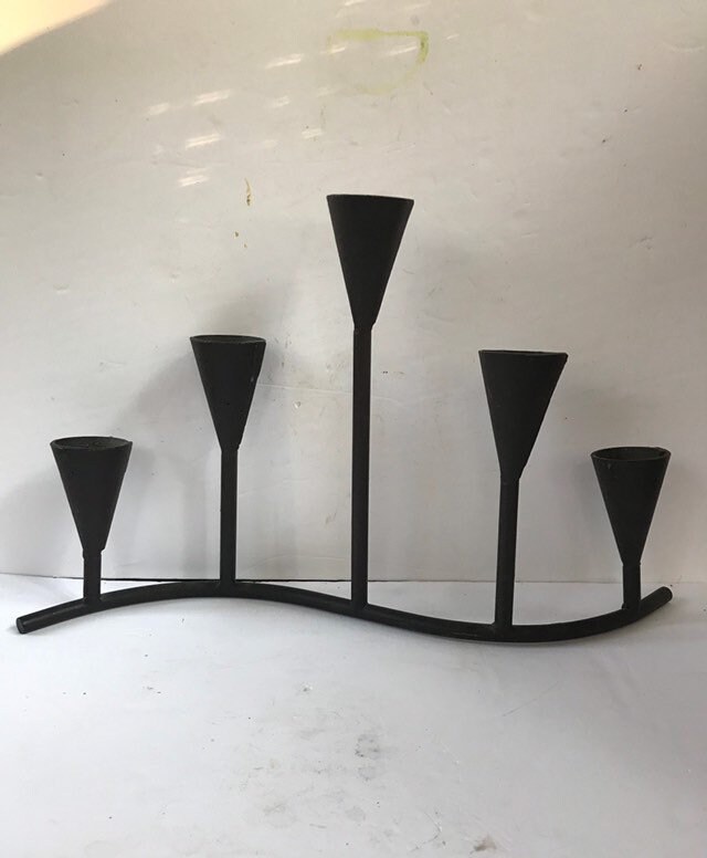 MCM brutalist candle holder. Black cast iron candle holder. Etsy