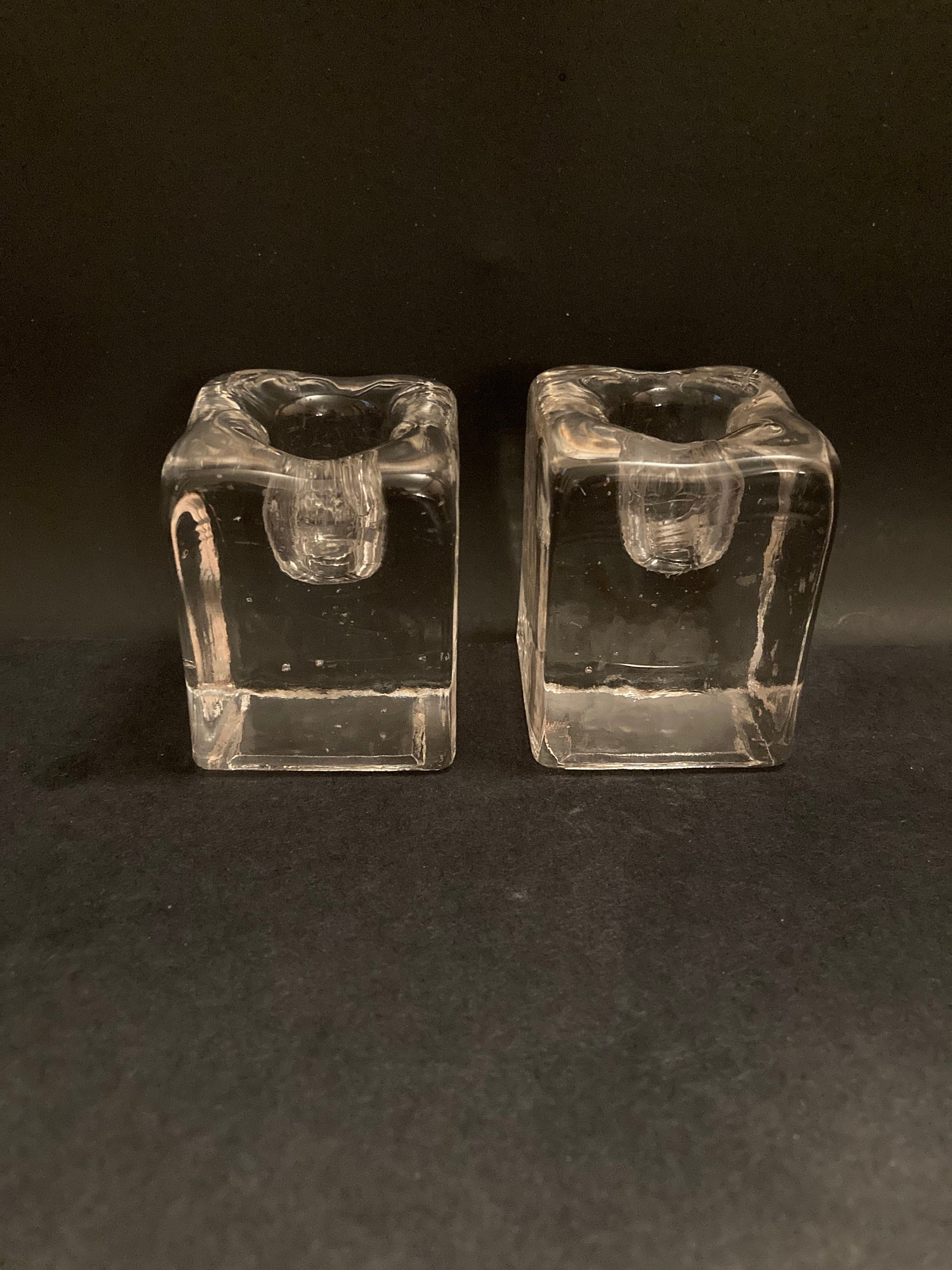 Blenko ice glass candlestick holders . Blenko glass. Modernist Etsy