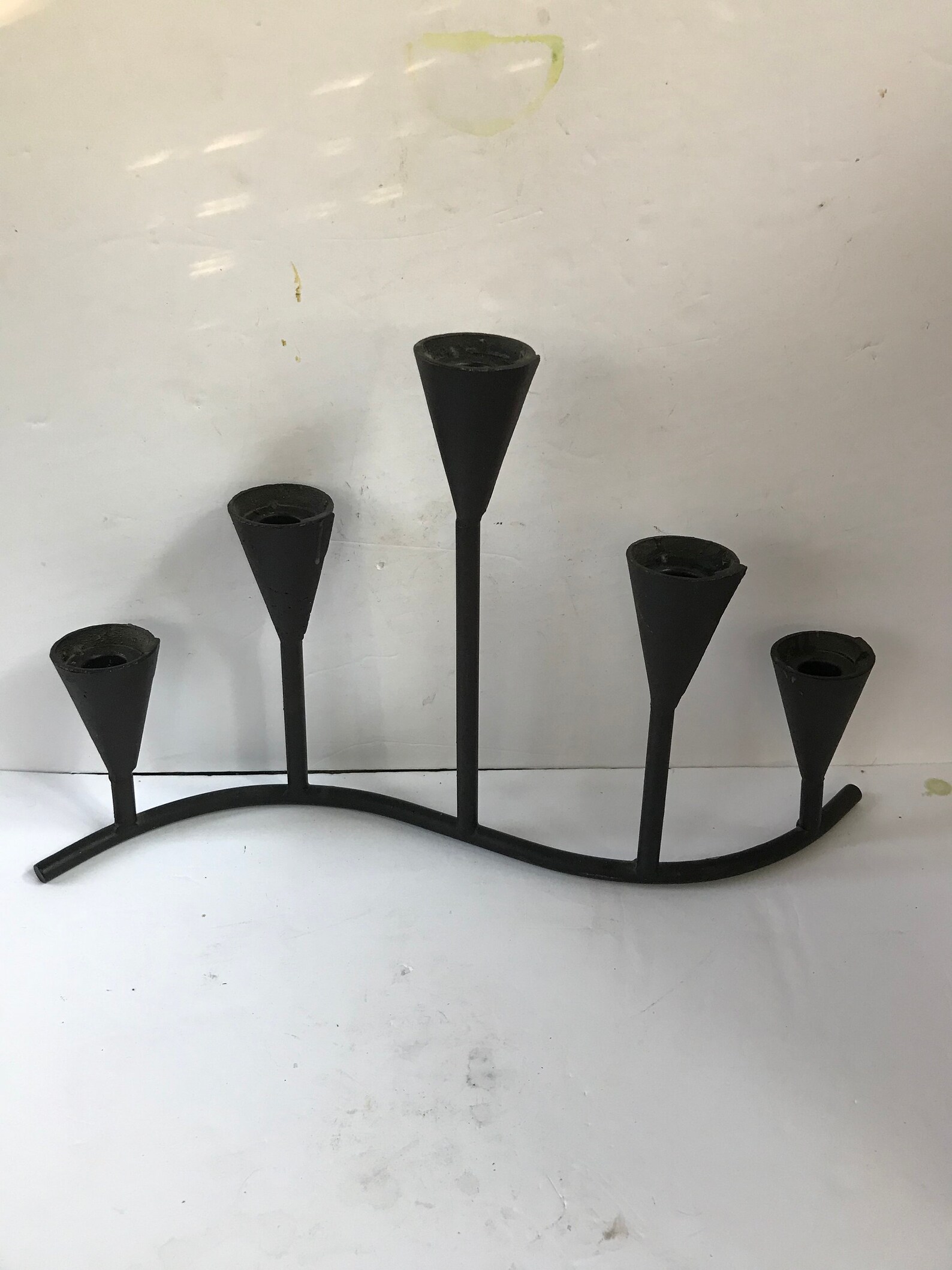 MCM brutalist candle holder. Black cast iron candle holder. Etsy