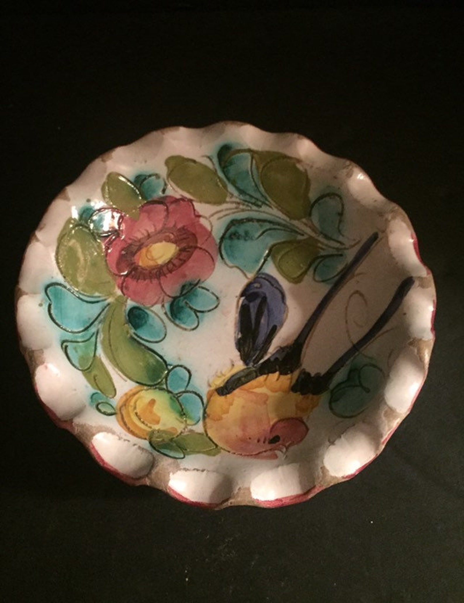 60s Italian pottery. Hand painted majolica pottery dish. Etsy