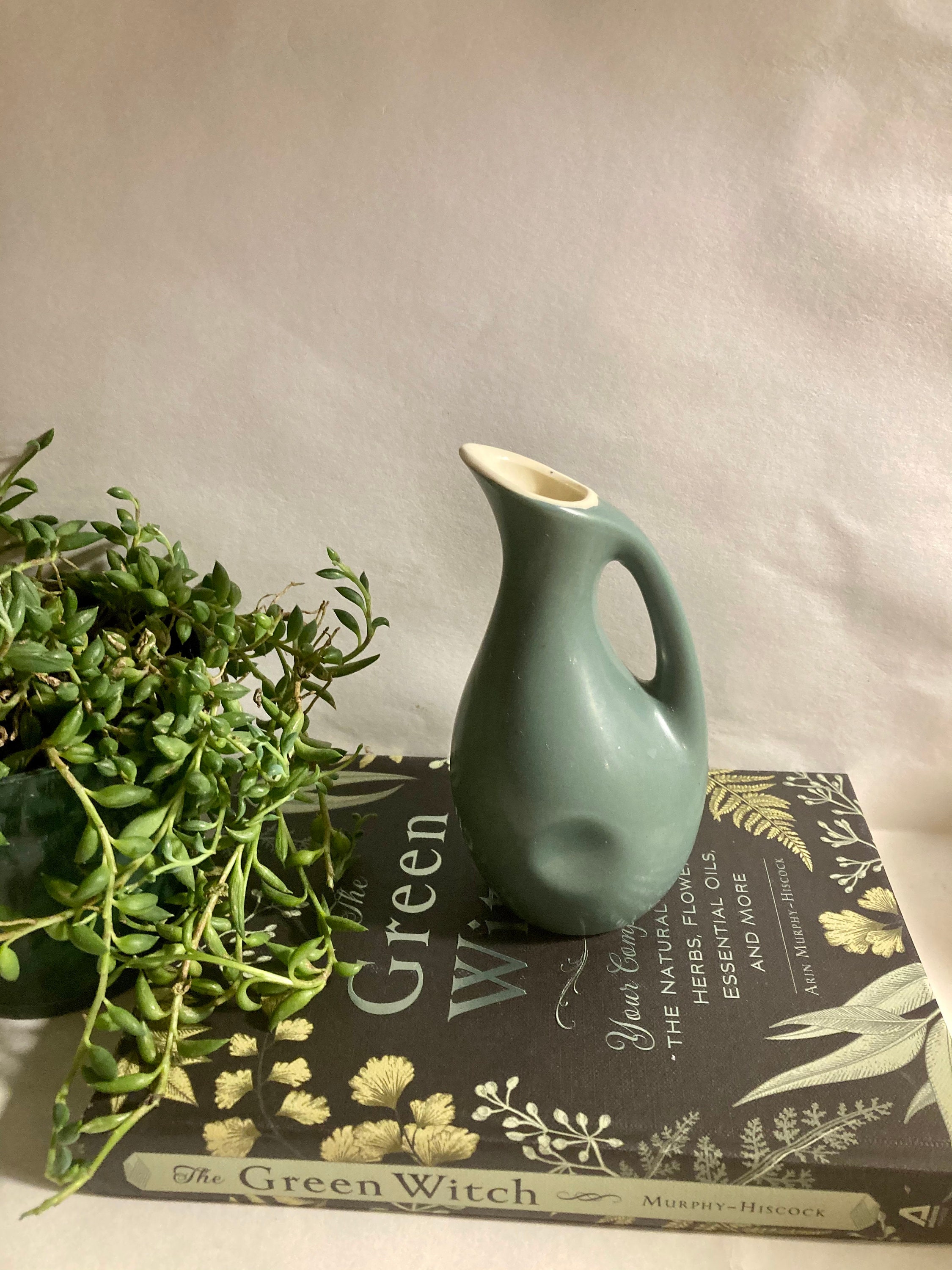 Matte sage green art pottery pitcher. 6 oz. Saki pitcher. Art Etsy