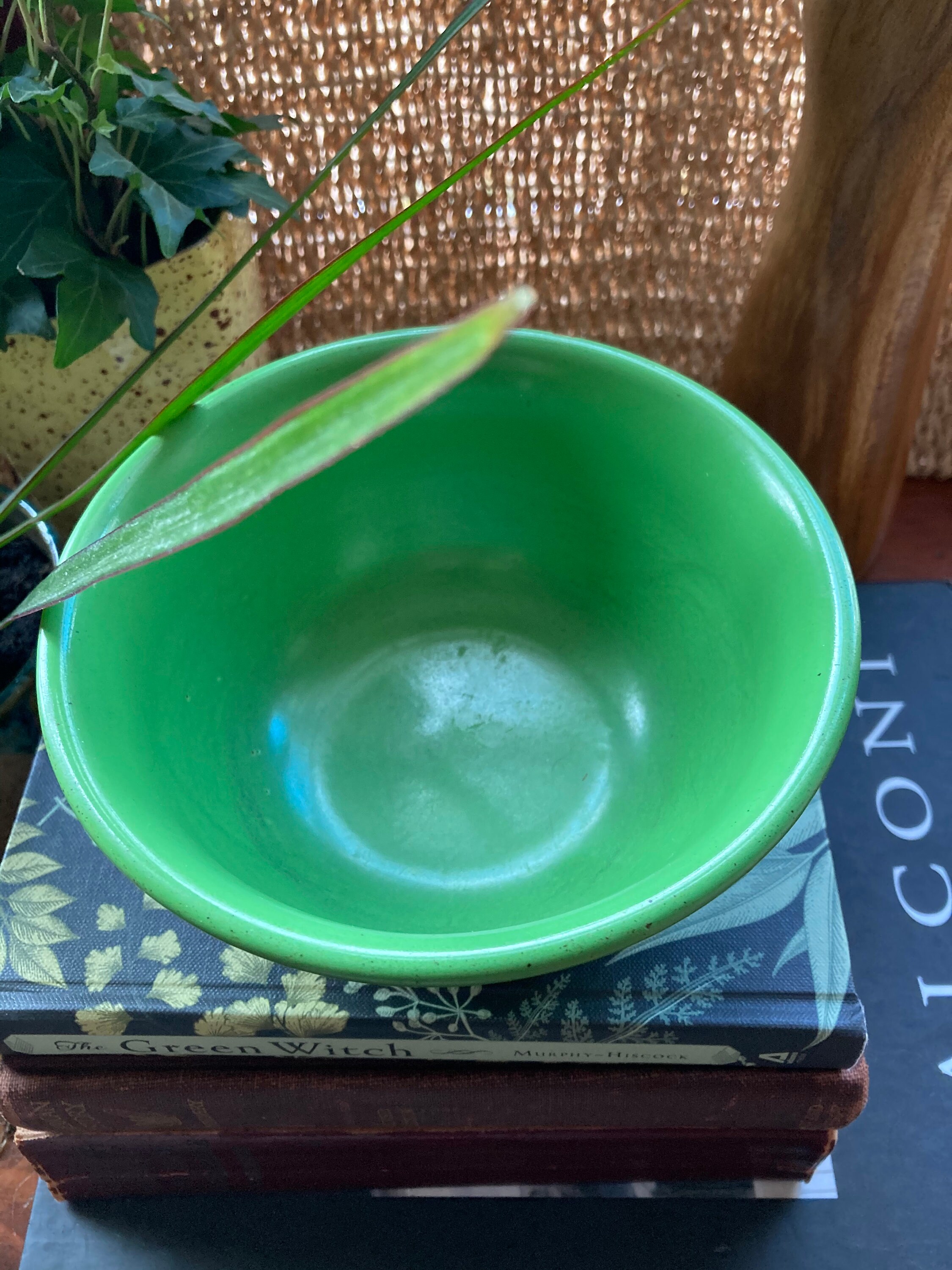 Antique yellow ware bowl. Green yellow ware. Farmhouse bowl. Etsy