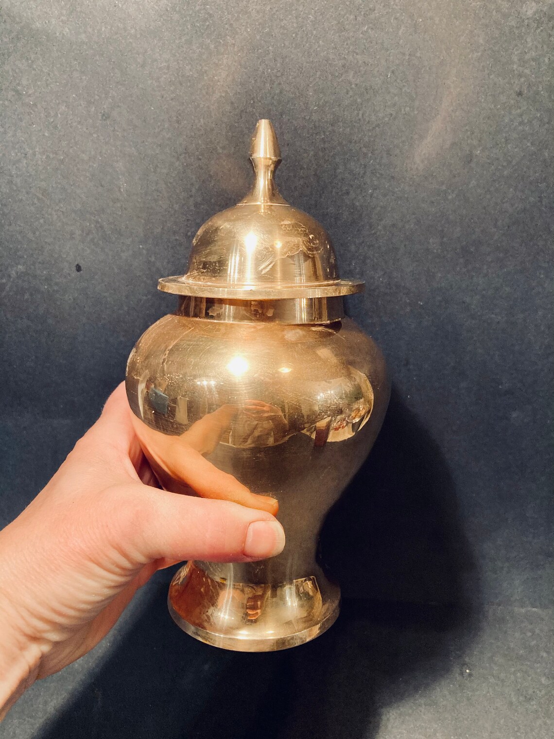 Solid brass urn. Brass ginger jar. Brass lidded vase. India Etsy