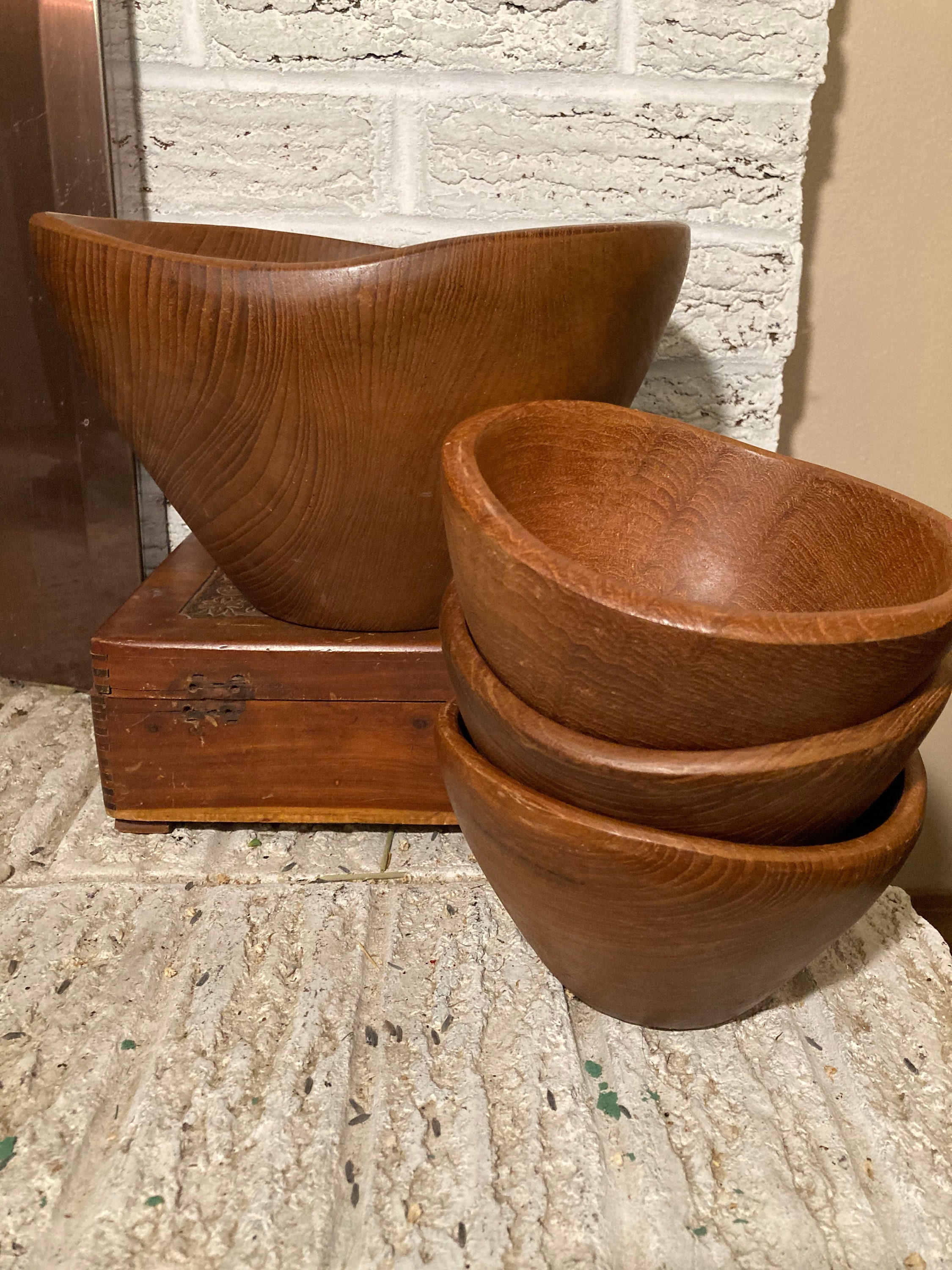 Teak wood salad bowl set. Thailand 60s teakwood salad set. Etsy