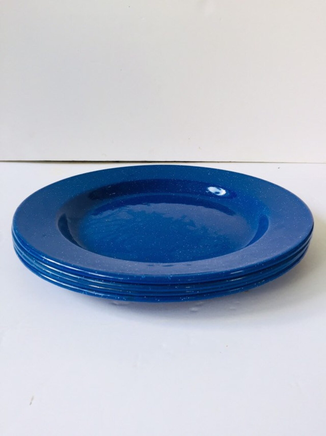 Set of 4 Bright Blue Speckled Enamelware Plates. Vintage Etsy