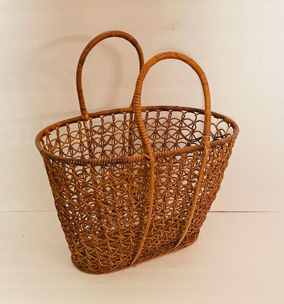 Vintage Wicker Basket, Wicker Market Basket, Large Fo… Gem