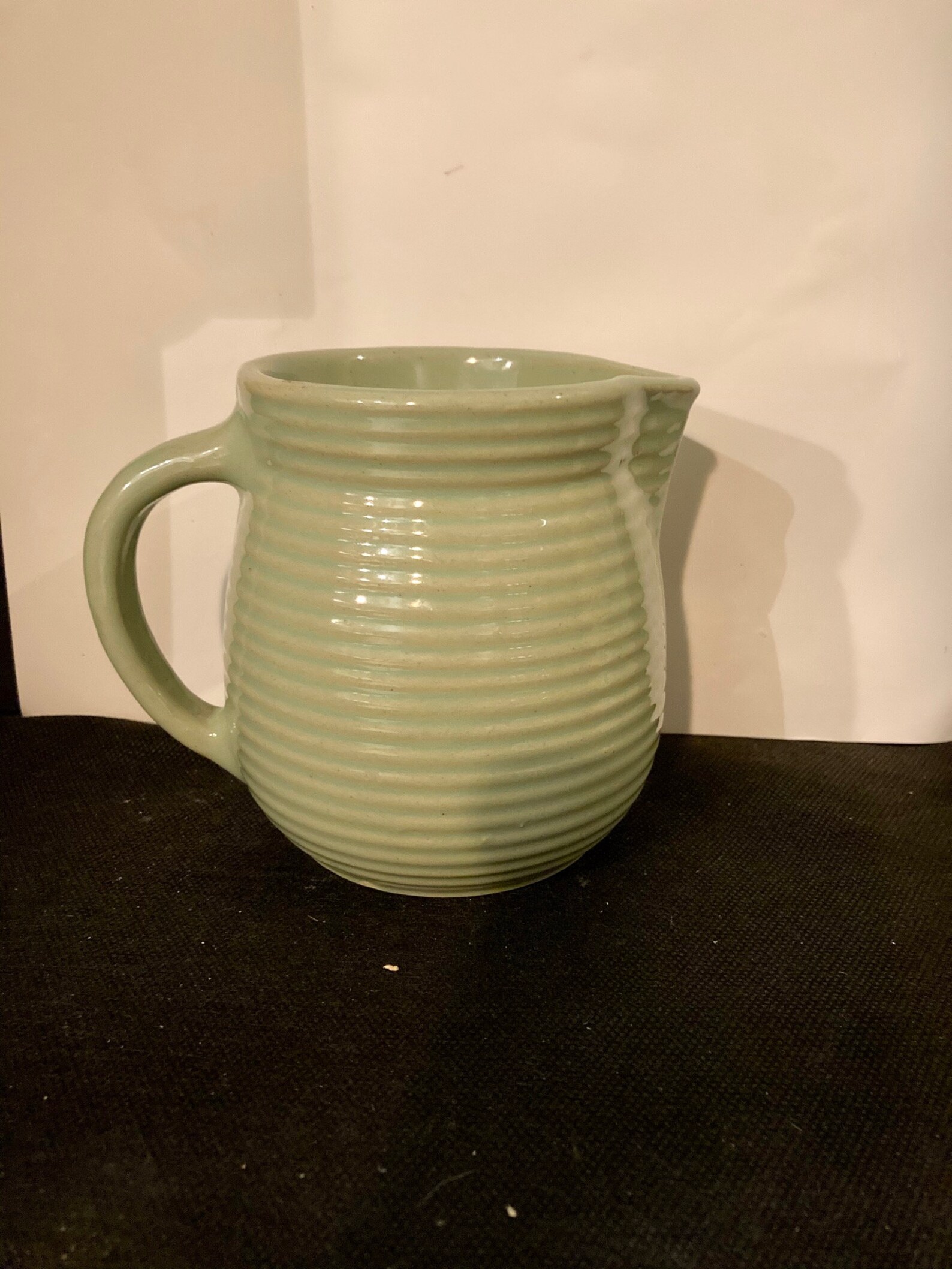 Monmouth stoneware pottery pitcher. Vintage chartreuse ribbed Etsy