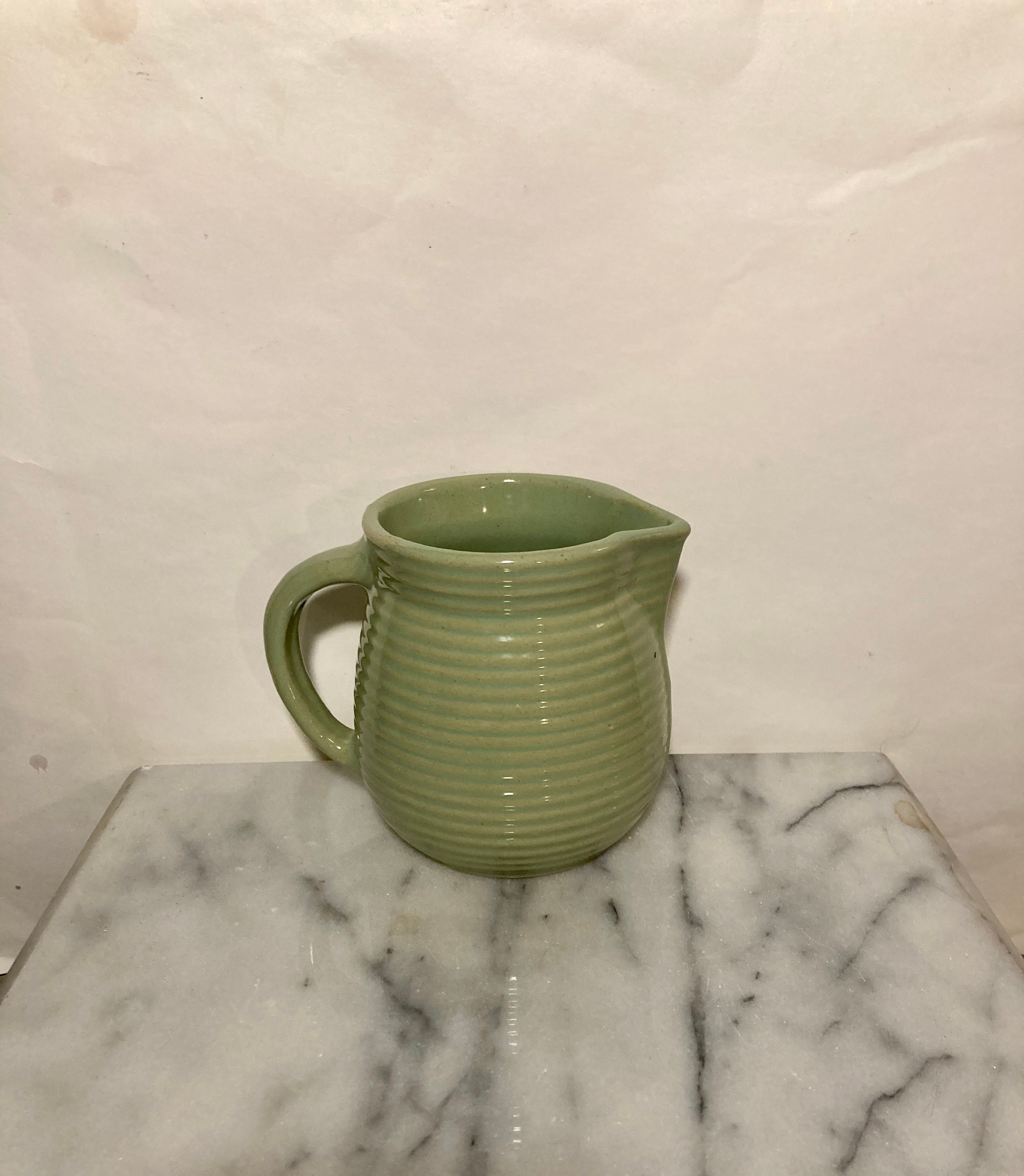 Monmouth stoneware pottery pitcher. Vintage chartreuse ribbed Etsy