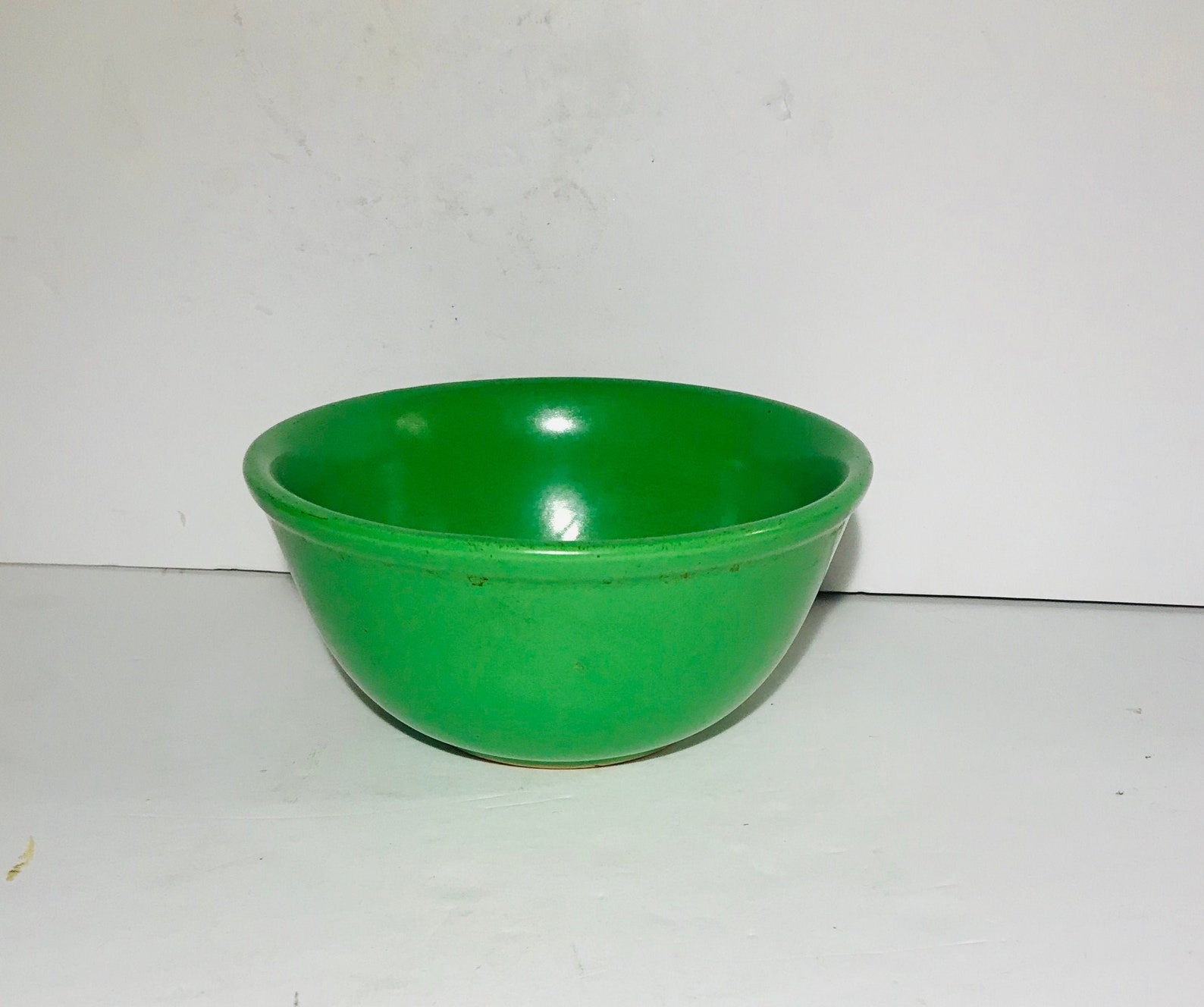 Antique yellow ware bowl. Green yellow ware. Farmhouse bowl. Etsy