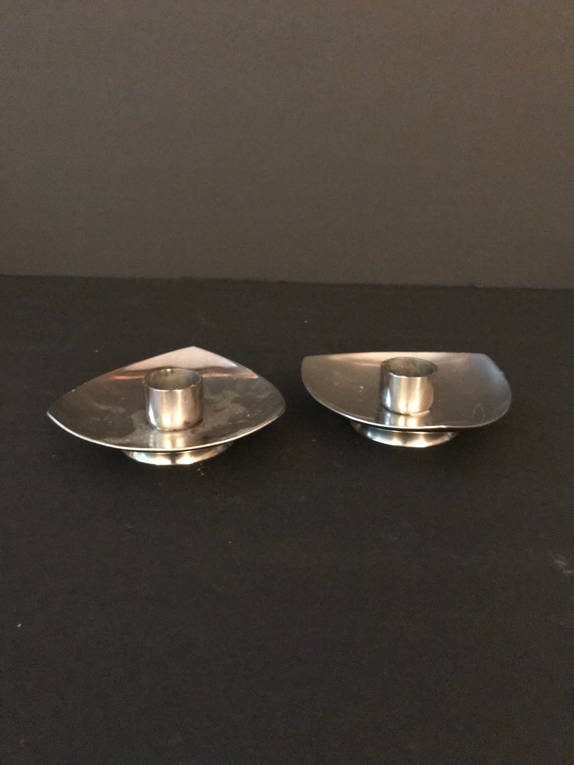 Pair of Danish modern candle holders. Stainless steel taper Etsy