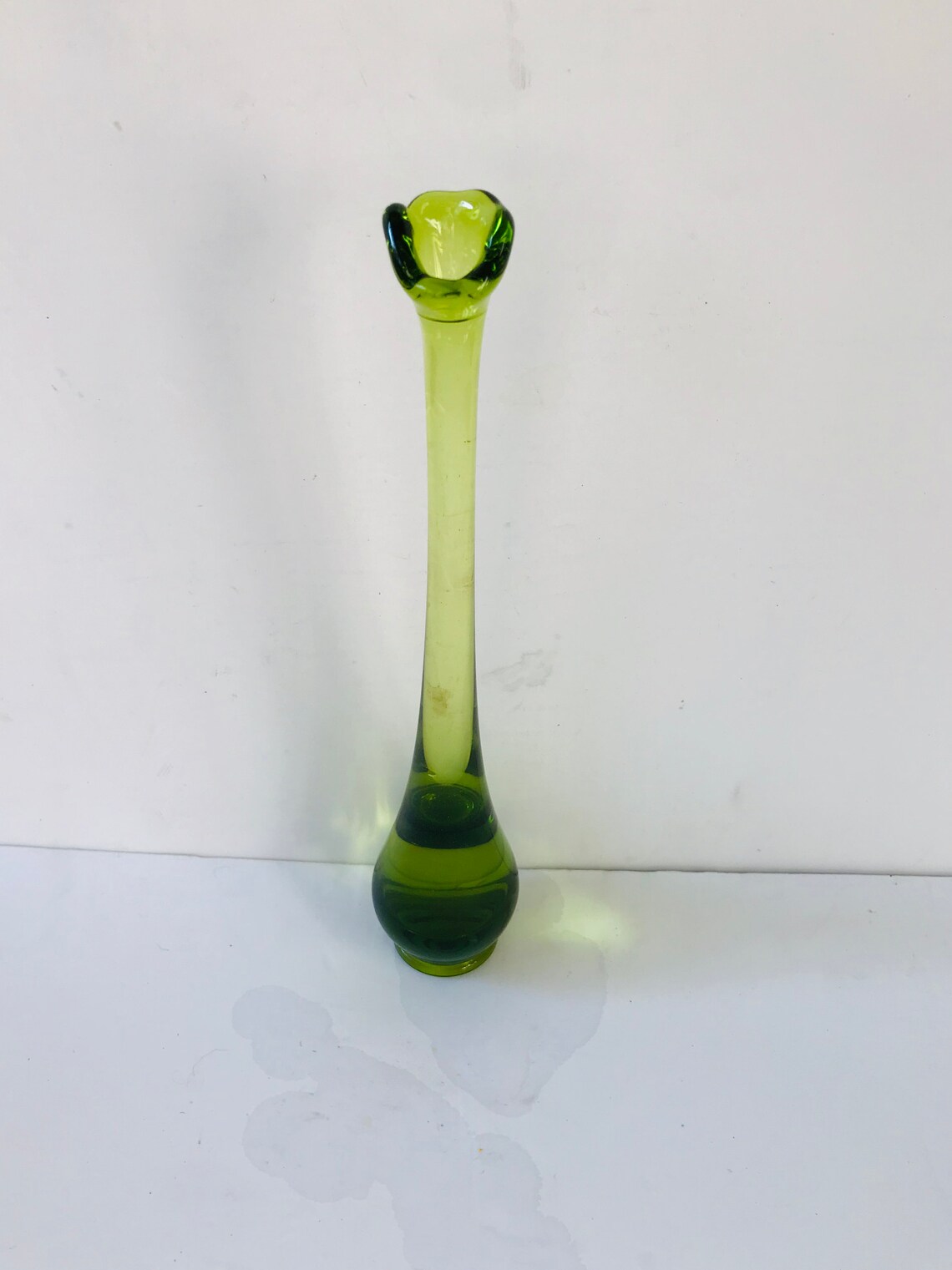 MCM art glass vase. Swung/stretch glass vase. 60s mod green Etsy