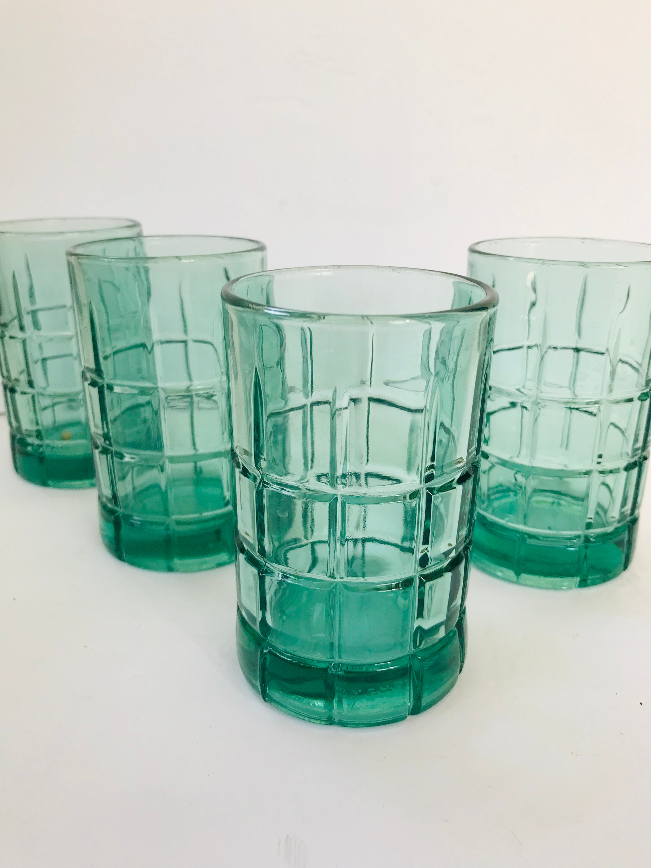 Four anchor hocking optic turquoise juice glasses. 80s 8 oz Etsy
