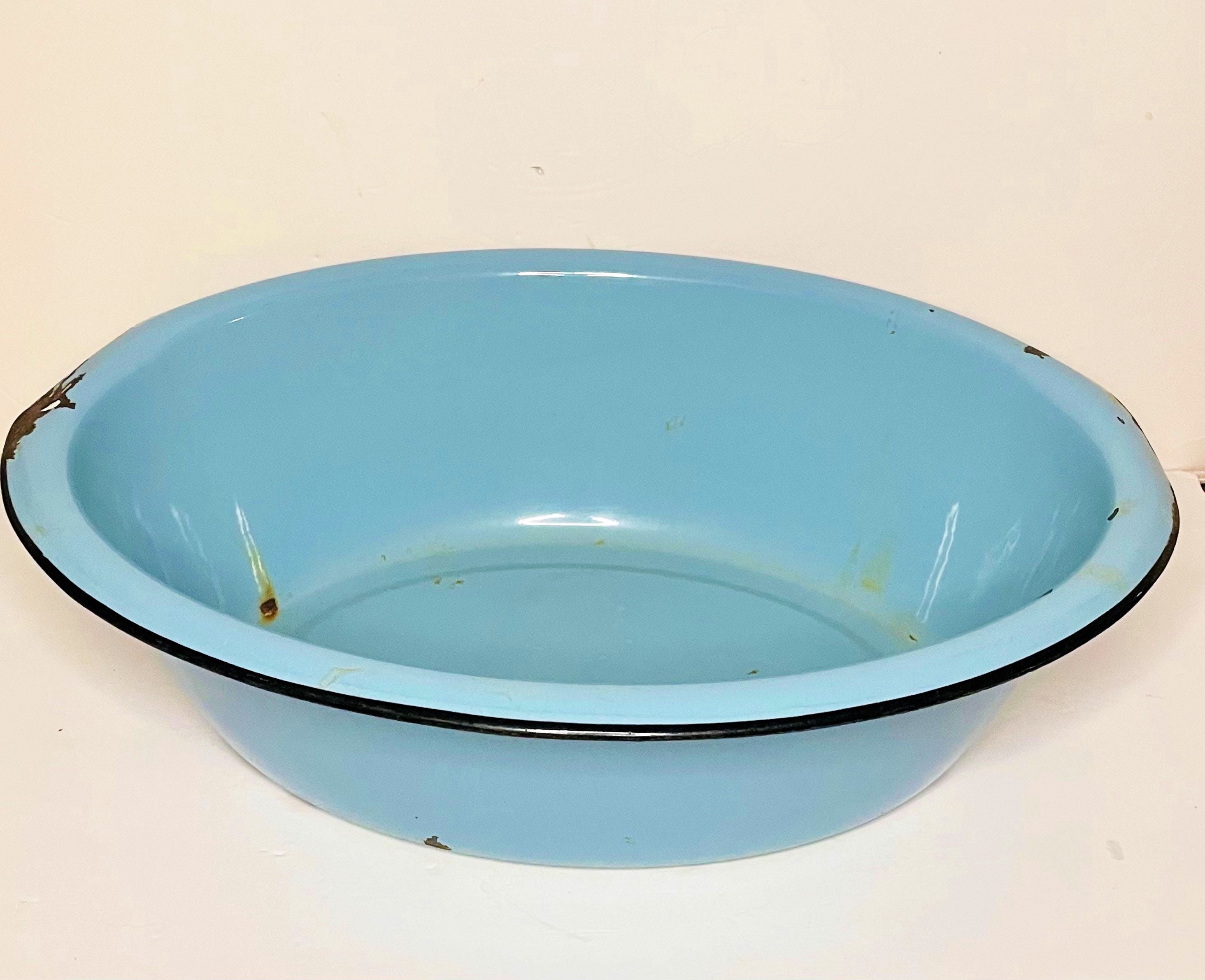 Enamel WASH BASIN Vintage Blue and White Swirl Enamelware Bowl Large Enamel Ware Basin