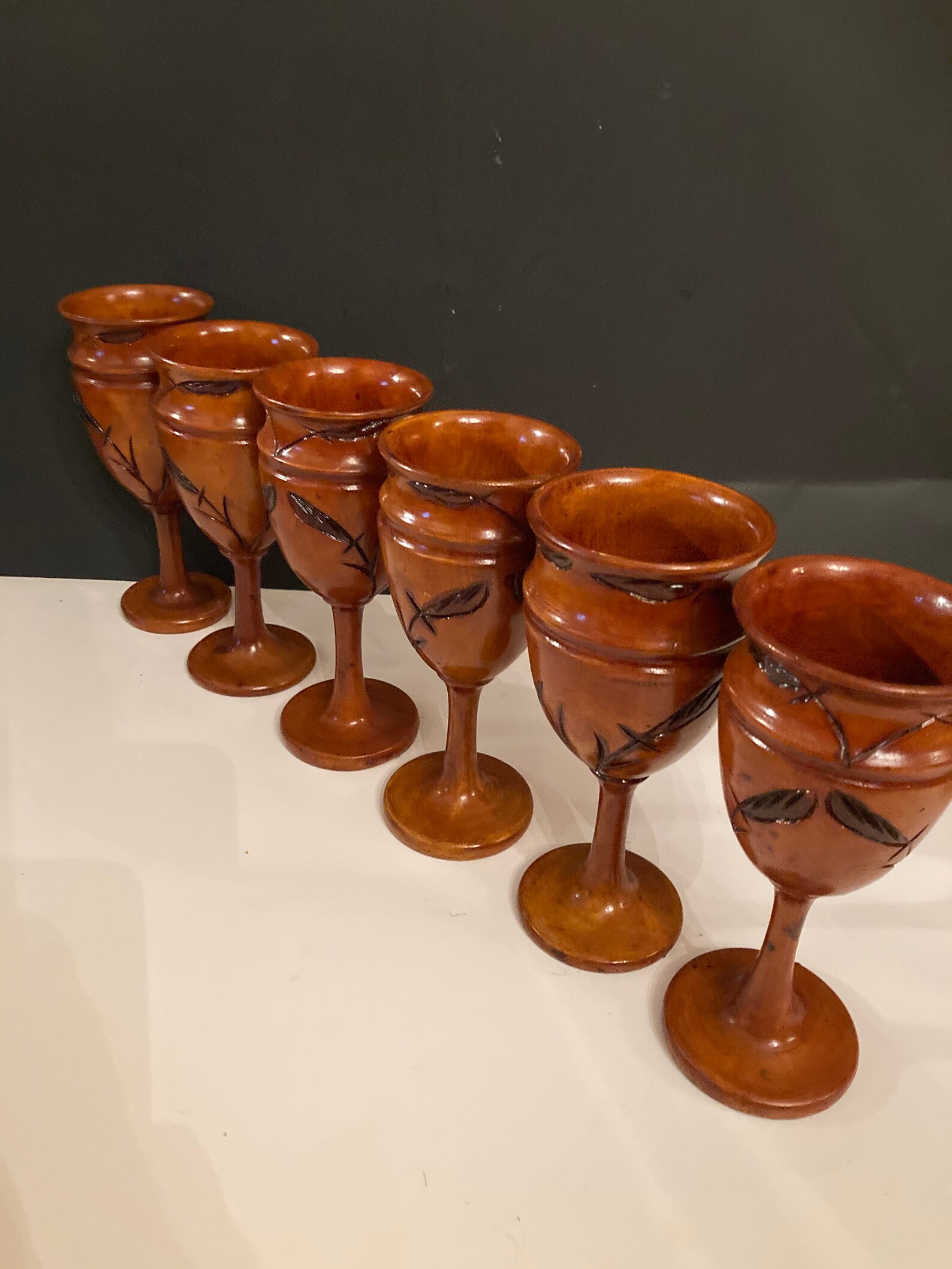 Set of six wooden cups. Wooden wine chalice. Vintage wooden Etsy