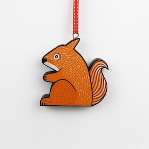 Handmade Wooden Squirrel Christmas Ornament: Forest Theme Decor