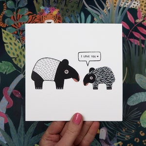Carte de voeux tapir pour la Saint-Valentin ou la fête des mères, jolie carte « Je t'aime ».