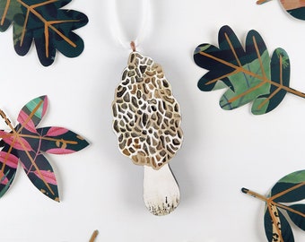 Morel Christmas ornament, wild mushroom Christmas tree hanging decoration, hand painted wooden bauble, woodland inspired stocking fillers