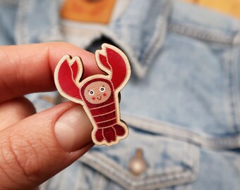 Red lobster - pin badge - wooden brooch - cute accessories - gift for teenager - eco friendly gift - sustainable jewellery - Christmas gifs