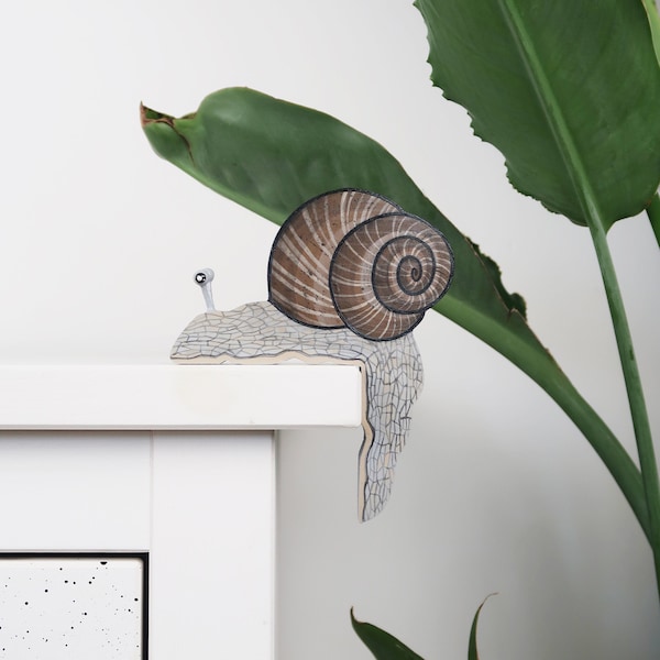 Snail - door ornament - bookshelf decoration - unusual home decor - hand painted - wooden - housewarming gift - snail gifts - gift for mom