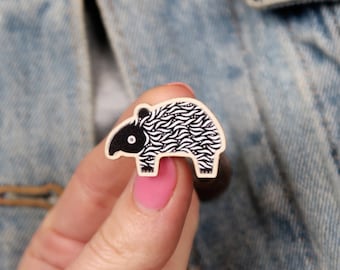 Baby Tapir - pin badge - wooden animal brooch - cute tapir gift - gift for teenager - eco friendly gifts - sustainable wooden jewellery