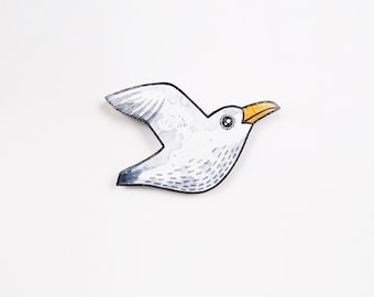 Hand Painted Seagull Ornament: Coastal Wall Decor