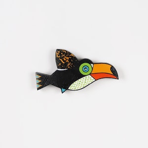 Toucan hanging wall art, tropical theme gift for her, jungle home decor, little hand painted bird stocking filler, toucan Christmas gift