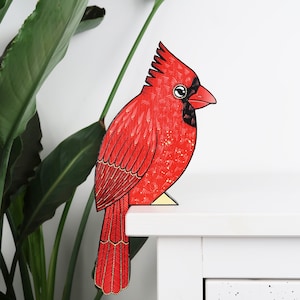 Hand Painted Cardinal Ornament: Wooden Door Topper, Bird Wall Art