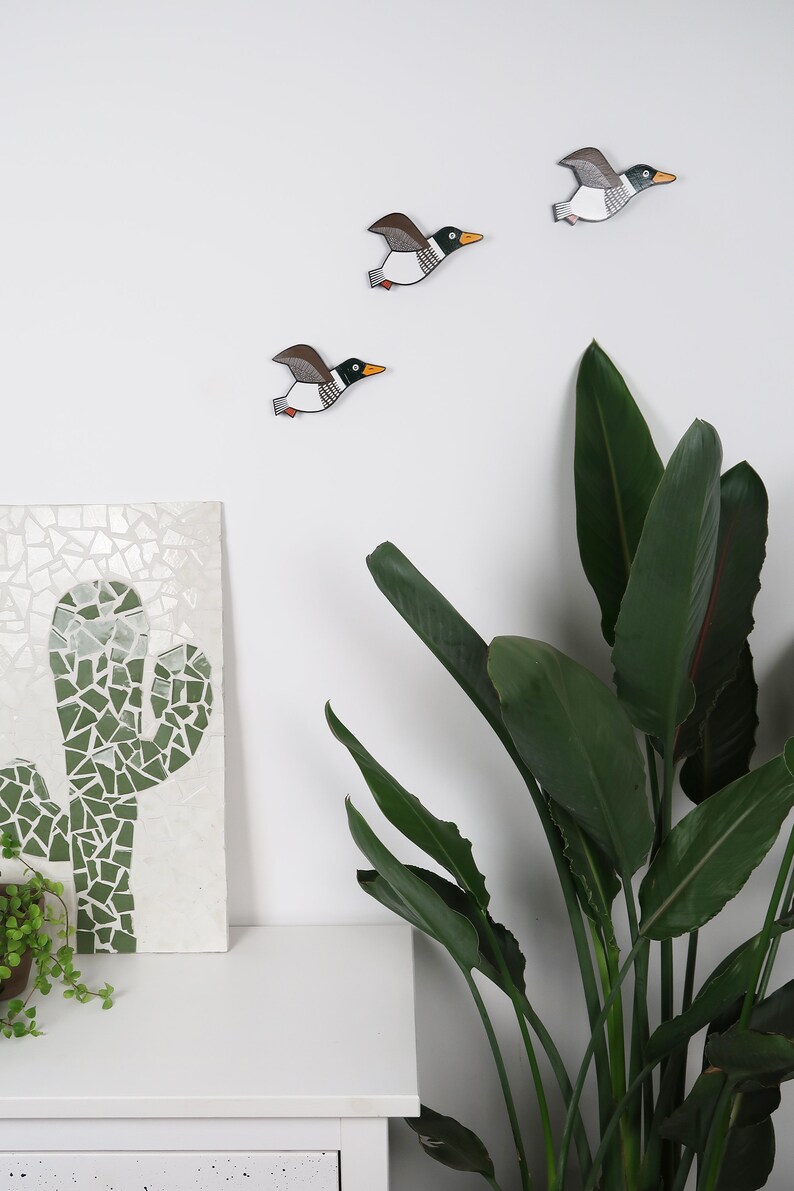 Flying Ducks Wall Art Mallard Duck Artwork Set of 3 Etsy UK