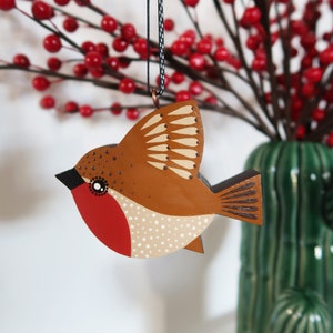Hand Painted Robin Christmas Tree Decoration: British Garden Bird Art