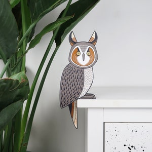 Long eared owl door topper, owl home decoration, British bird wall art, living room decor, gift for owl lover, gift for him