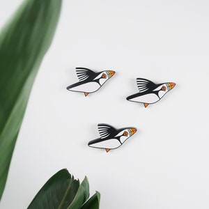 Handmade Puffin Wall Decor: Set of 3 Miniature Flying Birds