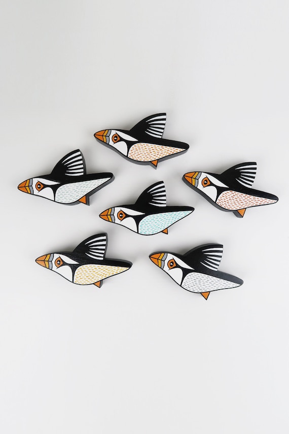 Handmade Wooden Puffin Wall Art: British Wildlife Decor