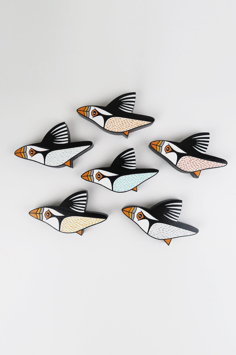 Handmade Wooden Puffin Wall Art: British Wildlife Decor image 1