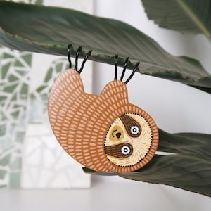 Hand Painted Wooden Sloth Plant Decoration: Quirky Jungle Decor
