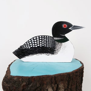 Hand Painted Loon Ornament: Wooden Bird Figurine, Cottage Decor