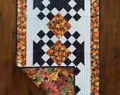 Thanksgiving table runner, Fall, Autumn, orange, red, yellow, gold, white, black
