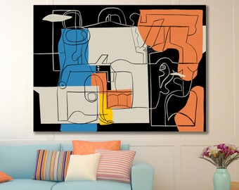 Le Corbusier, Abstraction, lines, minimalism, Picasso, print canvas, art modern, Office Decor, Wall Decor,