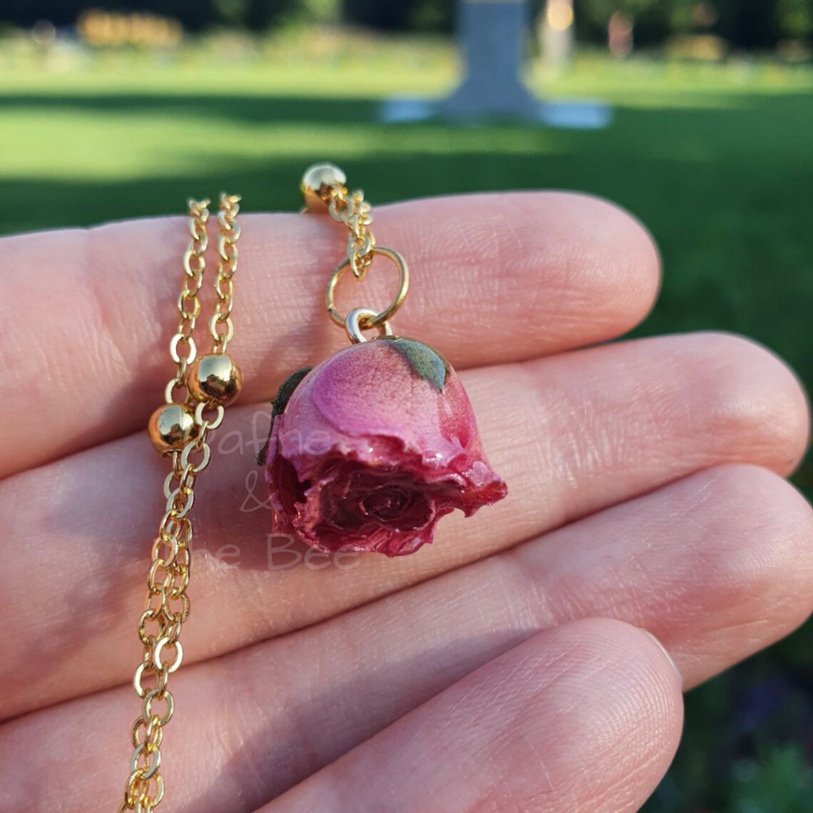Pressed Flower in Resin Necklace Pink Blooming Rose 18k Gold Etsy