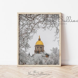 Golden Dome through snowy trees, University of Notre Dame, Printable Photo, Photography Print, Printable Wall Art, College Print, Wall Art