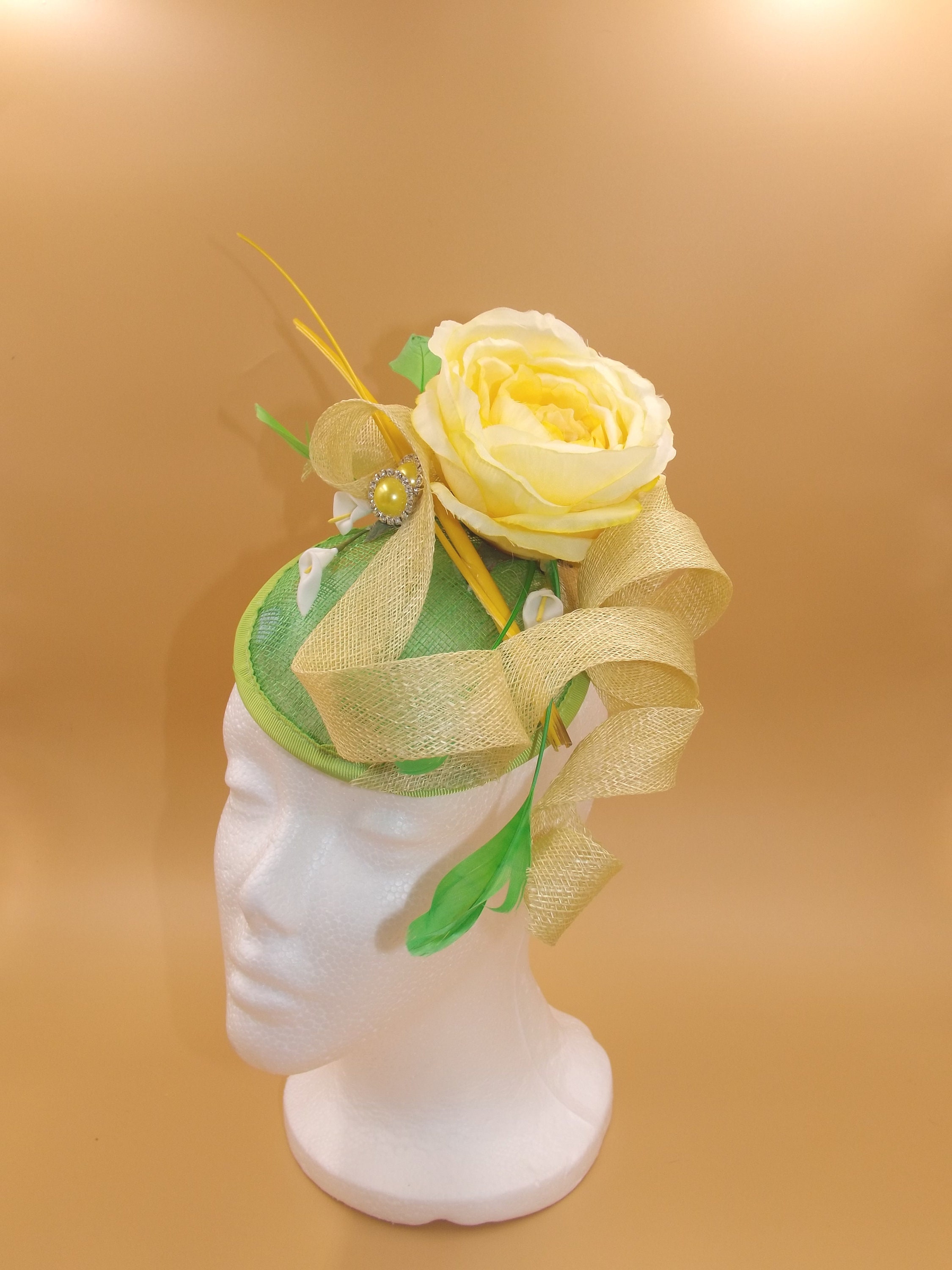 Lime green and yellow fascinator. Etsy