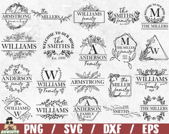 Family name monogram bundle SVG  / hand drawn wedding monogram / farmhouse split monogram decoration / welcome sign svg / commercial use