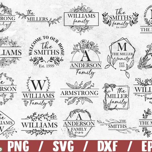 Nom de famille monogram bundle SVG / monogram de mariage dessiné à la main / décoration de monogram divisé de ferme / panneau de bienvenue svg / utilisation commerciale