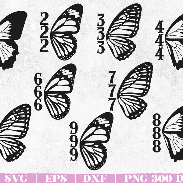 Angel Numbers Bundle SVG, aura energy print, spiritual manifestation, butterfly svg, lucky number png,  trendy design, instant download